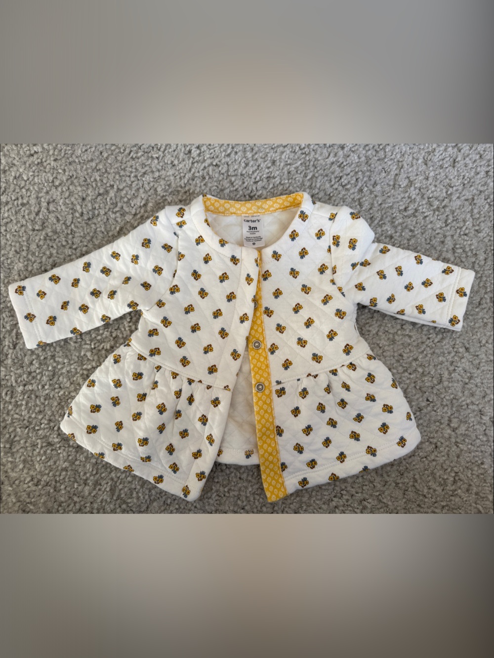 Carter's White Quilted Jacket with Yellow Floral Trim